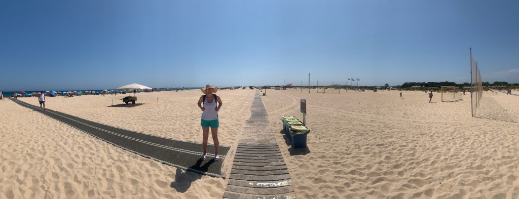 Bex explores the beach at Tavira Island