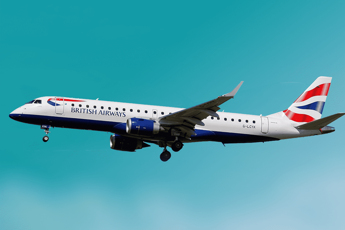 Image of a BA CityFlyer plane against a blue sky