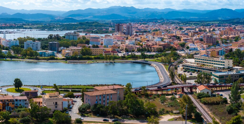 Olbia town showing the port and marina